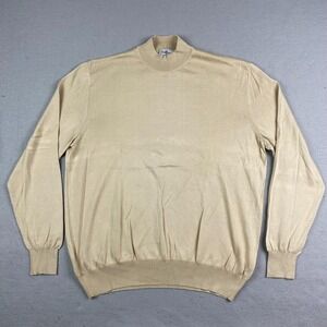 Avon Celli Mens silk shirt size 52 mock neck beige long sleeve woven
